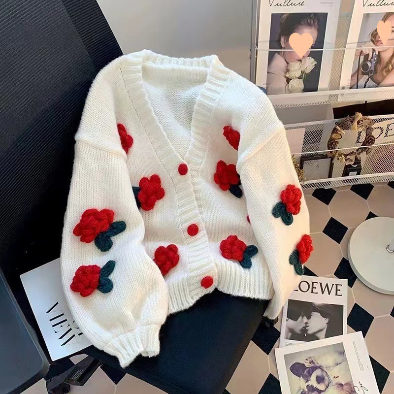 Japanese Snacks - New 3D Flower Knitted Cardigan Women